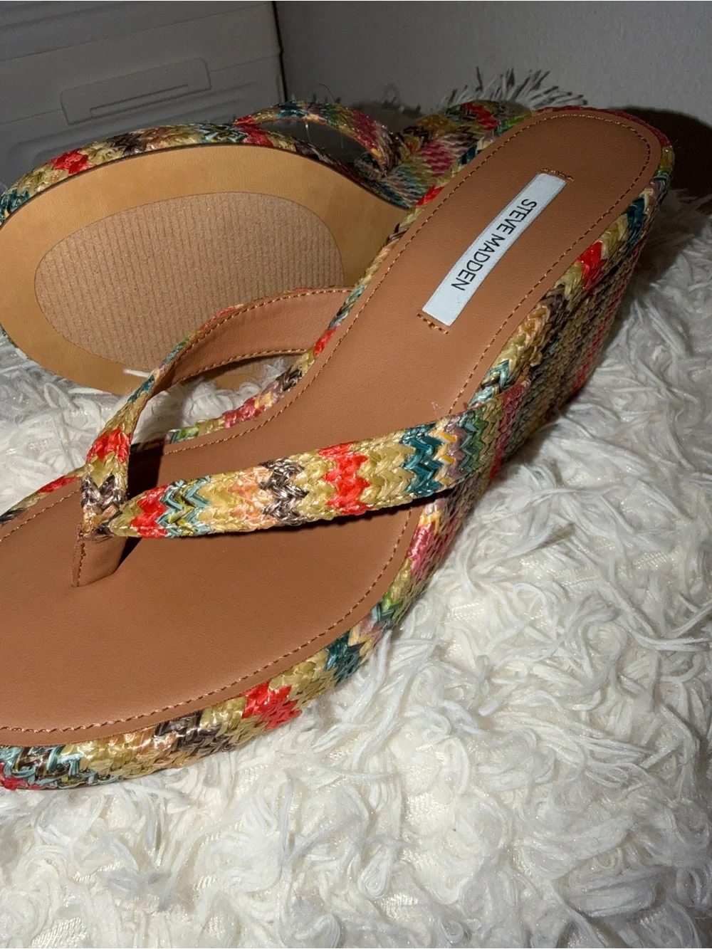 Steve Madden Multicolor Zigzag Wedge Thong Sandals